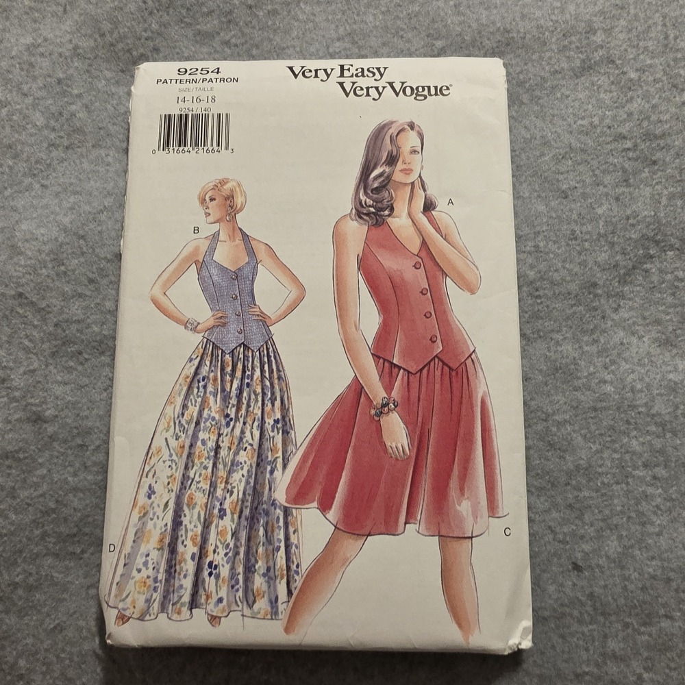 Vogue Very Easy Very Vogue Dress Sewing Pattern 9254 Misses Sz 14-16-18